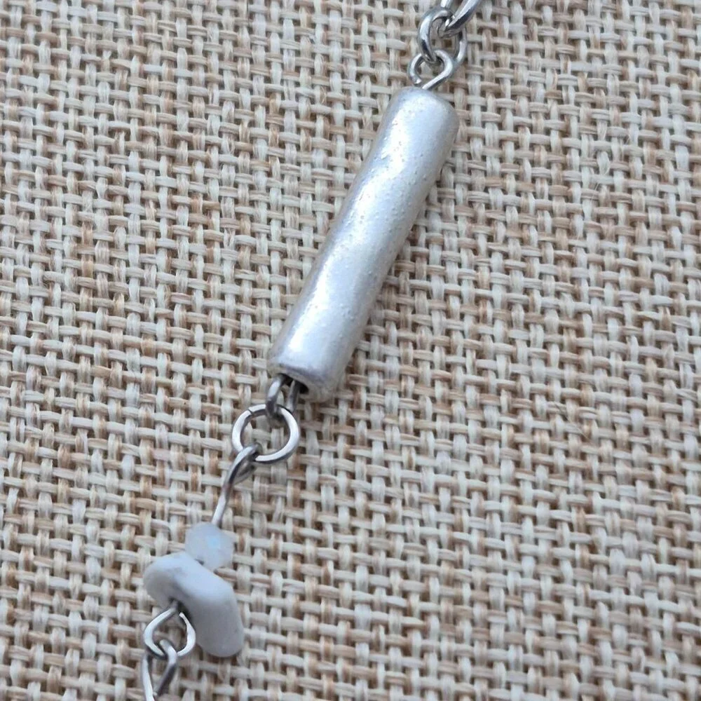 Simply Vera Wang Sliver Tone Glass Bead Natural Stone Tassel Pendant Necklace